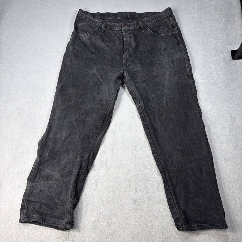 Vintage Rustler Jeans Men's Size 38x29 Black Faded Splattered Denim Straight